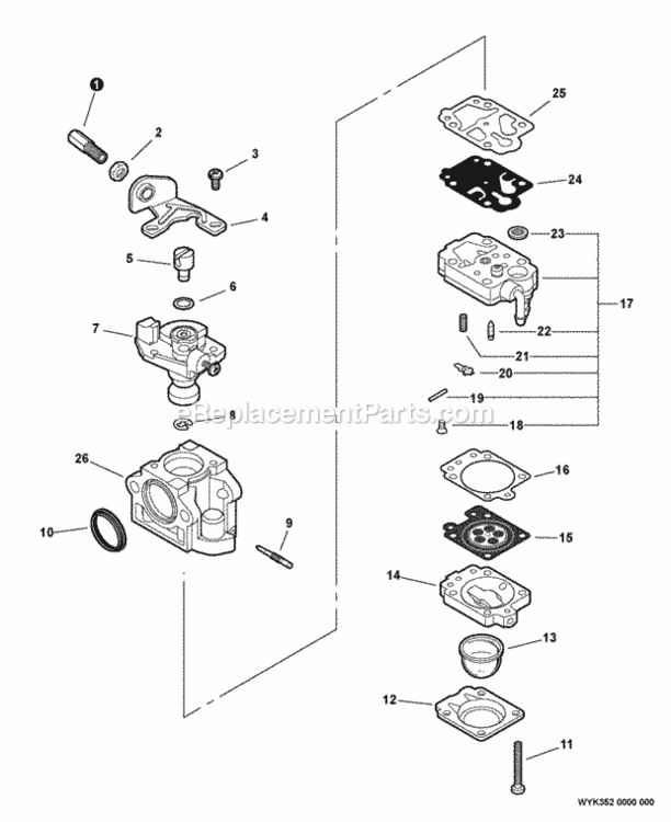 Carburetor_--_Wyk-352 Diagram and Parts List for T282X T20513001001 - T20513999999 Shindaiwa Trimmer