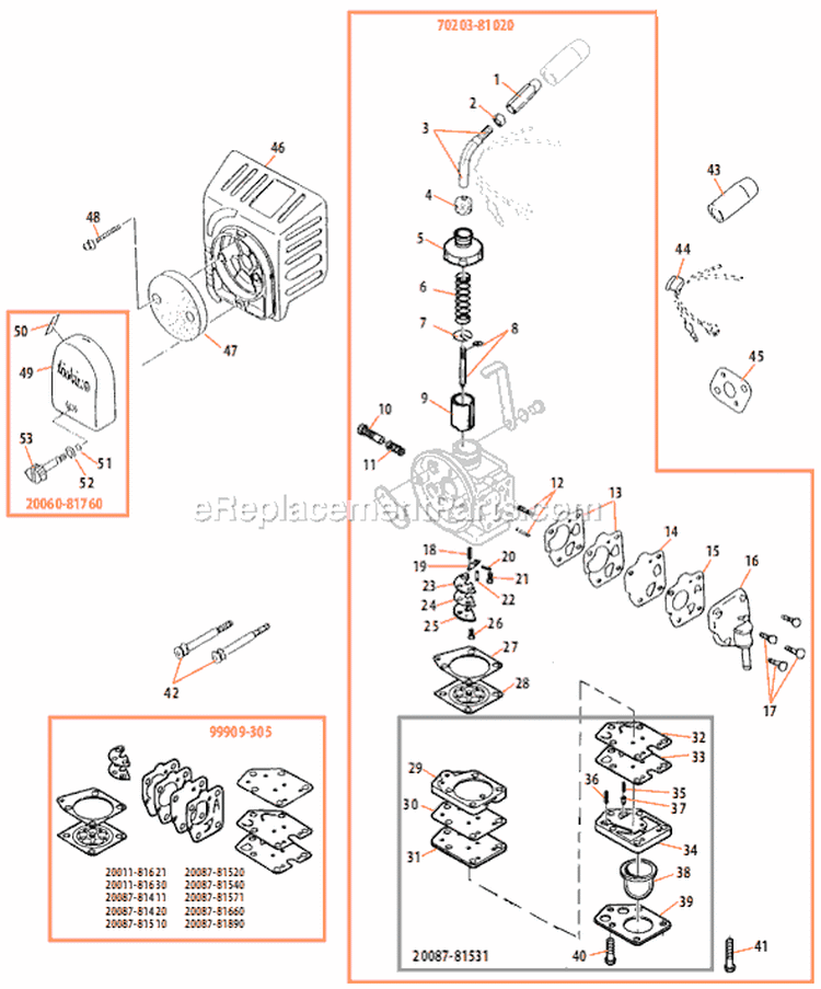 Page J Diagram and Parts List for T350  Shindaiwa Trimmer