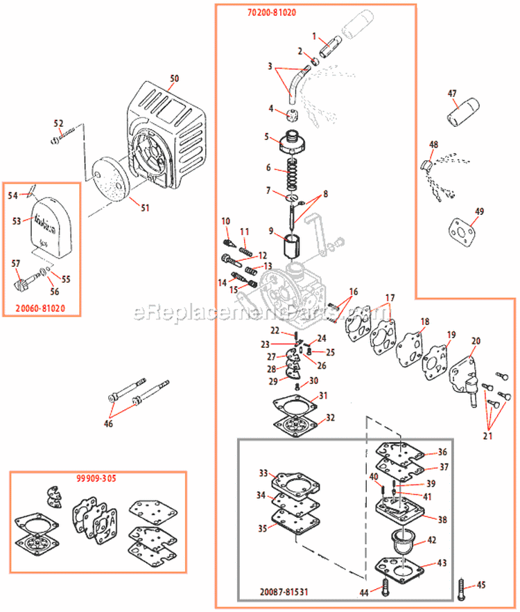 Page K Diagram and Parts List for T350  Shindaiwa Trimmer