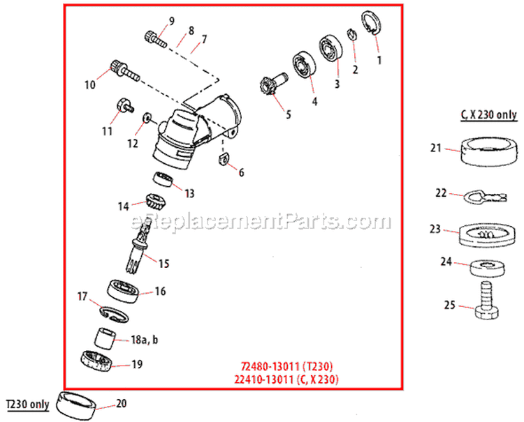 Page G Diagram and Parts List for X230  Shindaiwa Trimmer