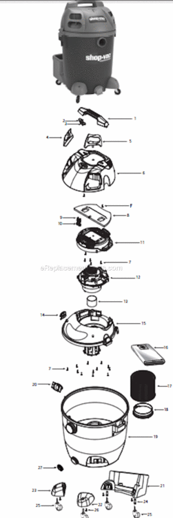 Page A Diagram and Parts List for 90LN550A 12 Gal. Shop-Vac Utility Vacuum