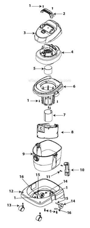 Page A Diagram and Parts List for K250 2.5 Gal. Shop-Vac Utility Vacuum