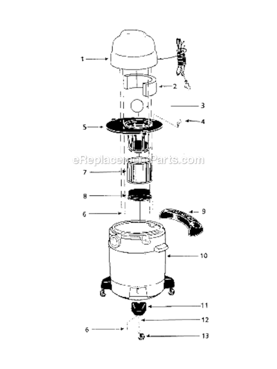 6 Gallon Diagram and Parts List for QPS30  Shop-Vac Utility Vacuum