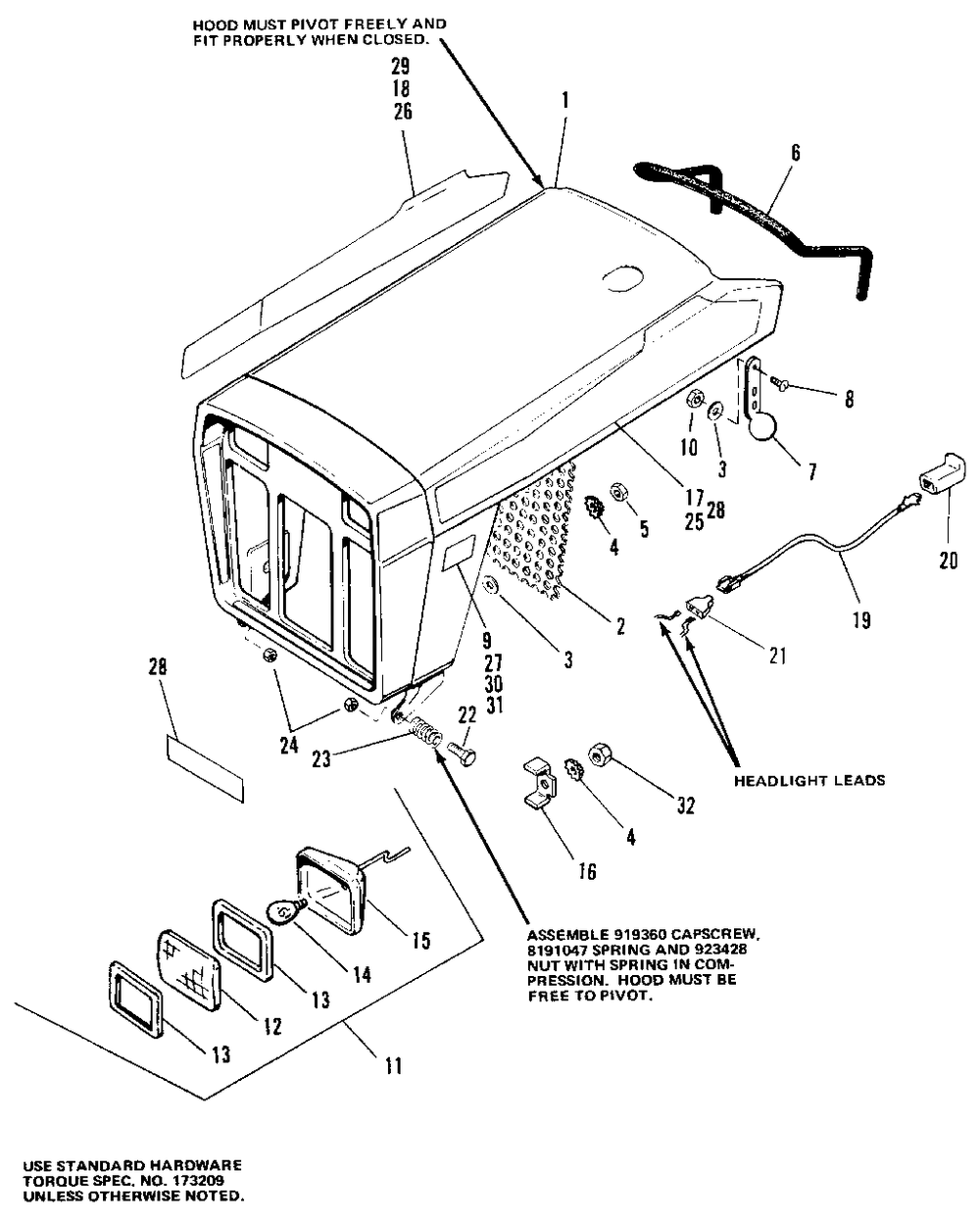 Hood And Light Group (7010 And 7016) Diagram and Parts List for 7010 1690234 Simplicity Lawn Tractor