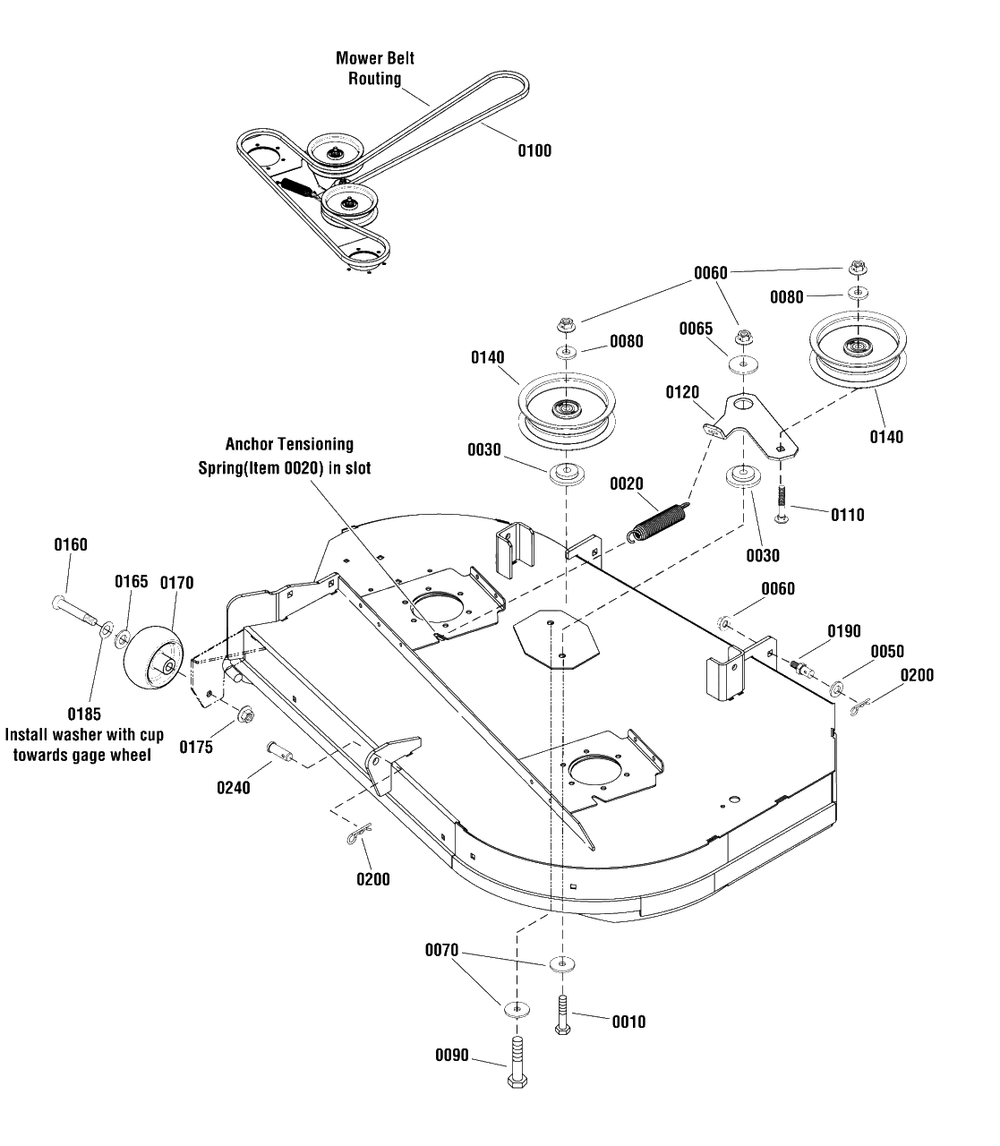 42-Inch (107cm) Mower Deck - Clutch And Support Group Diagram and Parts List for SZT175 2691923-00 Simplicity Lawn Tractor