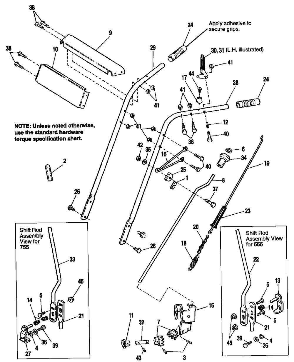 Handles And Controls Diagram and Parts List for 722E 1692615 Simplicity Snow Blower