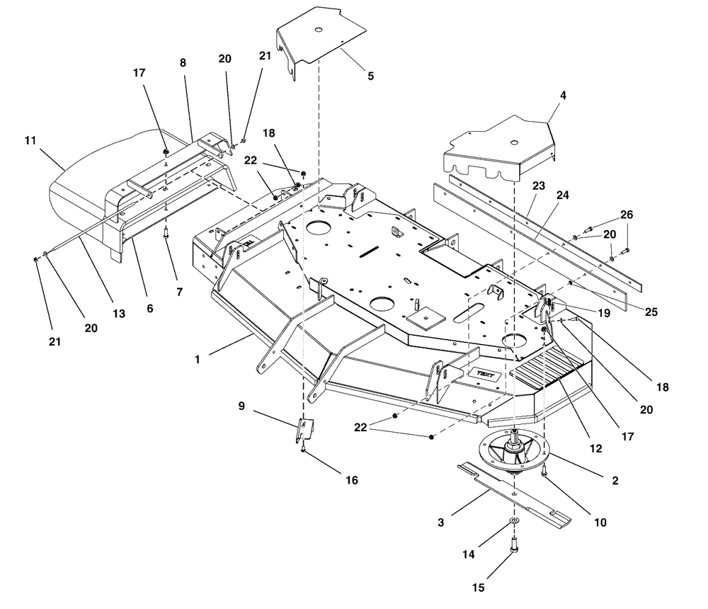 61-Inch Mower Deck - Housing, Covers, Spindles And Blades (2 Belt System) Diagram and Parts List for 5901798  Simplicity Lawn Tractor
