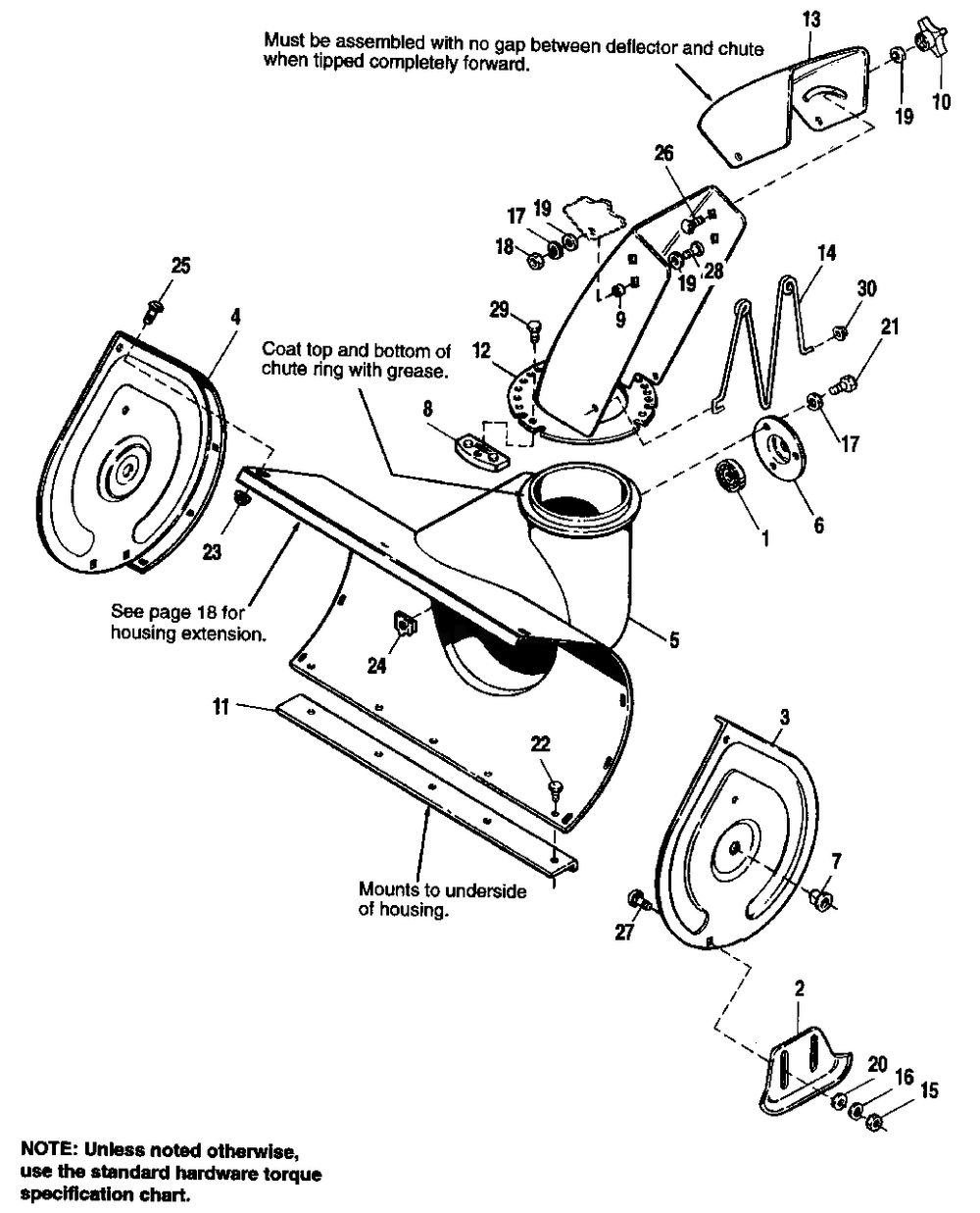 Auger, Housing And Chute Diagram and Parts List for 722E 1692615 Simplicity Snow Blower