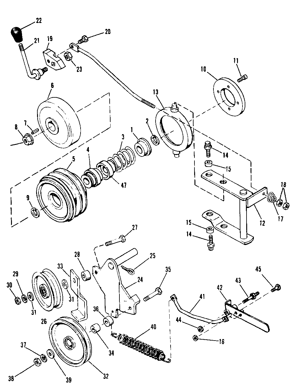 7010-7016-7016h Power Take-Off Diagram and Parts List for 7010 1690018 Simplicity Lawn Tractor