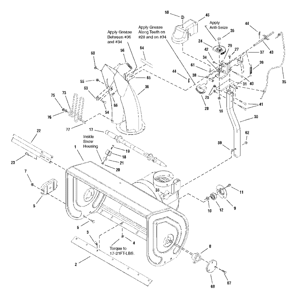 Auger Housing And Chute Group Diagram and Parts List for L1226E 1695326 Simplicity Snow Blower