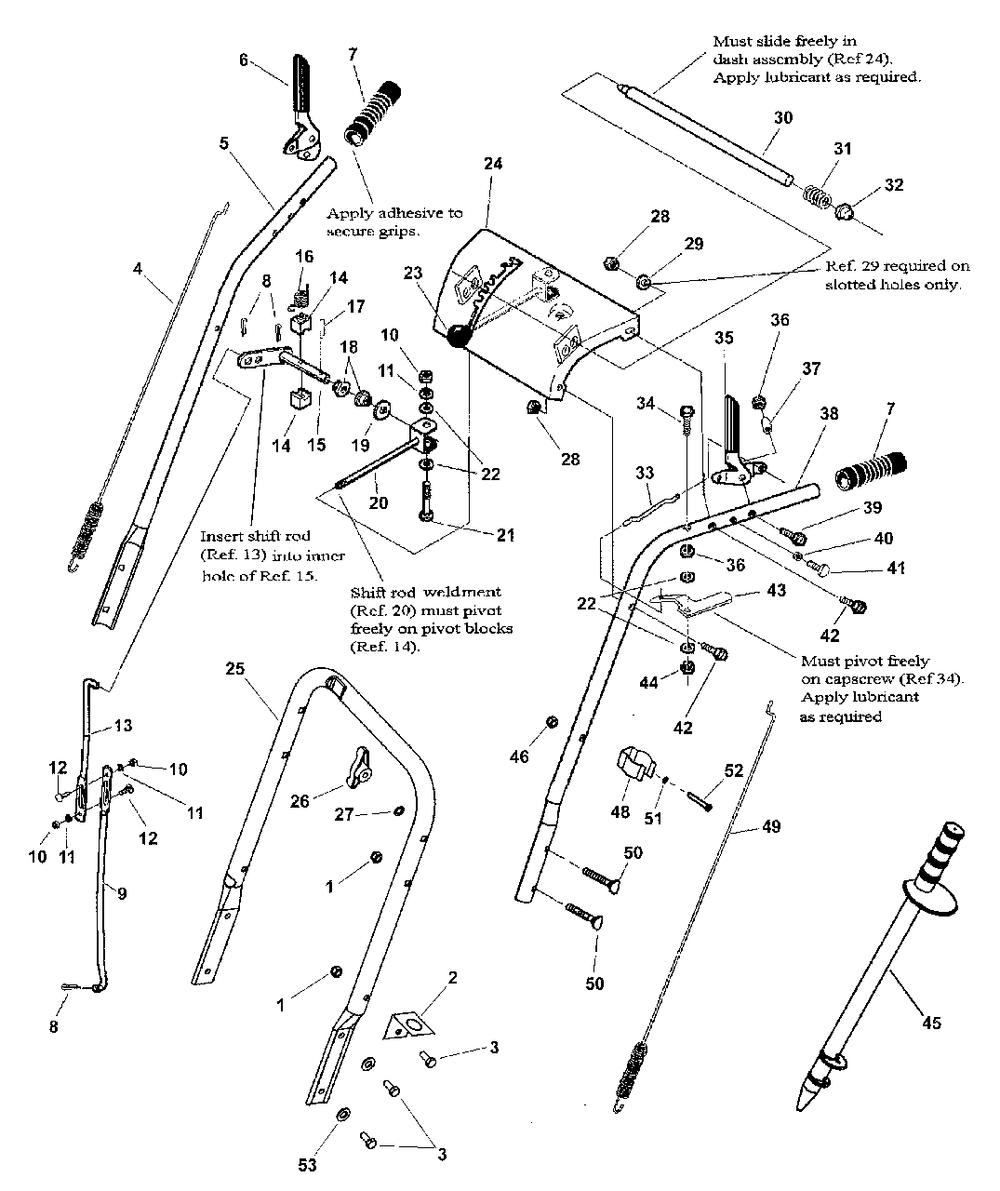 Handles And Controls Group (070uhdc) Diagram and Parts List for 860E 1694588 Simplicity Snow Blower