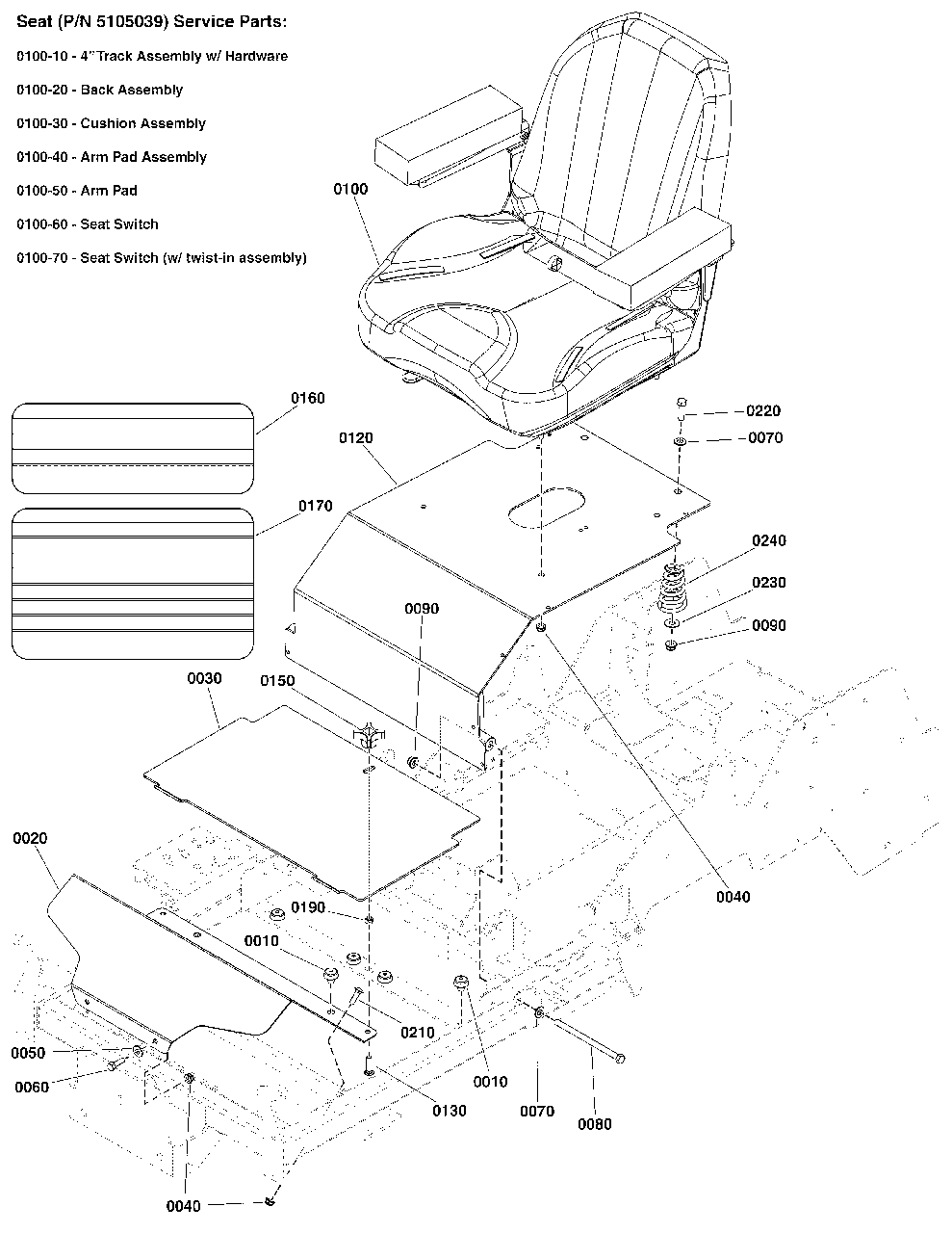 Seat Mount And Floor Group Diagram and Parts List for 5901743  Simplicity Lawn Tractor