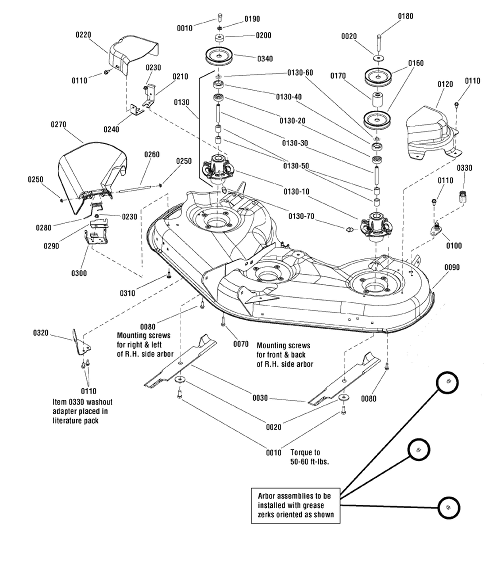 46-Inch And 52-Inch Mower Deck - Housing, Arbors And Blades Group Diagram and Parts List for 1695768  Simplicity Lawn Tractor Accessories