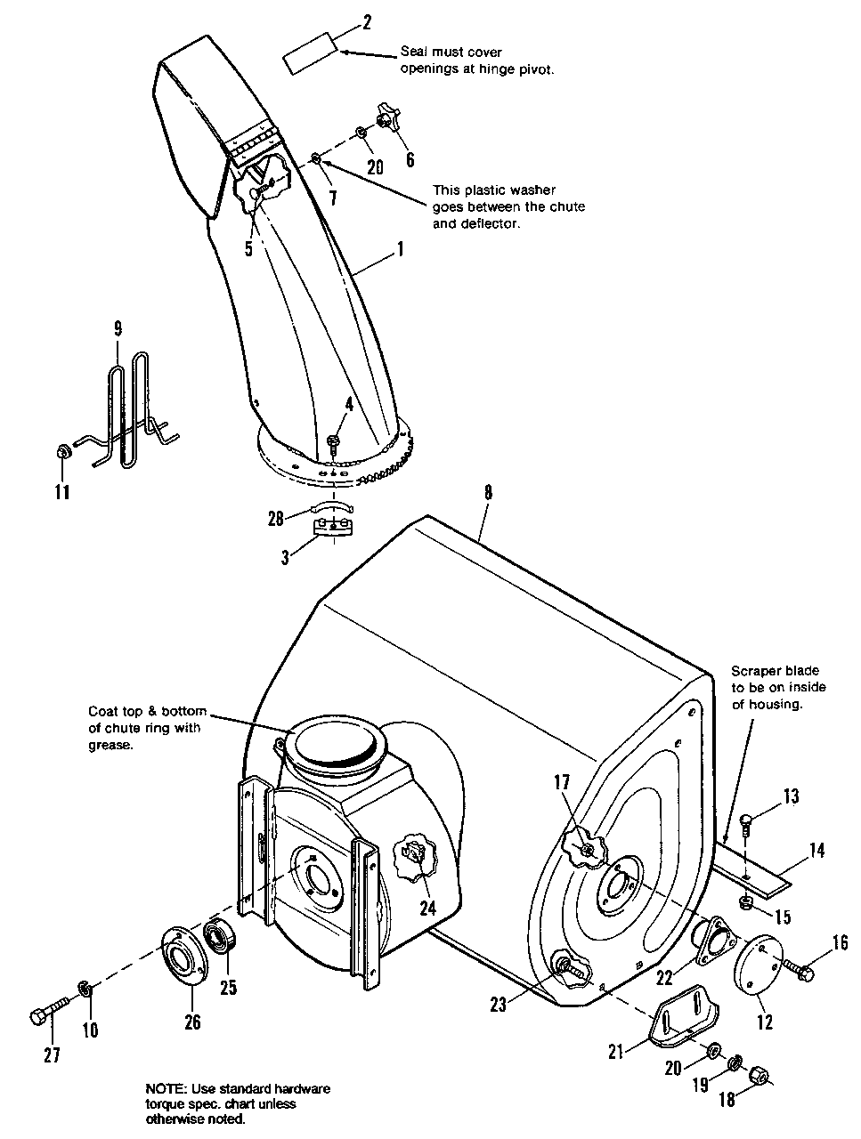 Auger Housing And Chute Group Diagram and Parts List for 860S 1691946 Simplicity Snow Blower