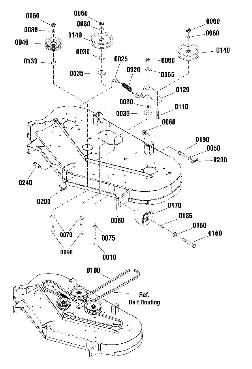 48-Inch Mower Deck - Clutch And Support Group Diagram and Parts List for SZT250 2691694-00 Simplicity Lawn Tractor