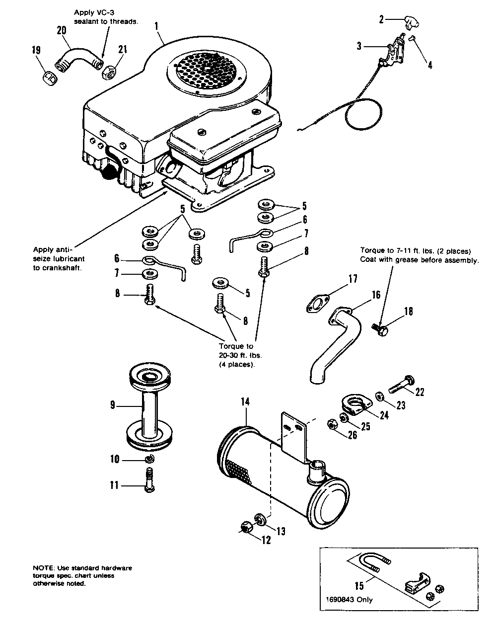 Engine Group Diagram and Parts List for 4211 1690910 Simplicity Lawn Tractor