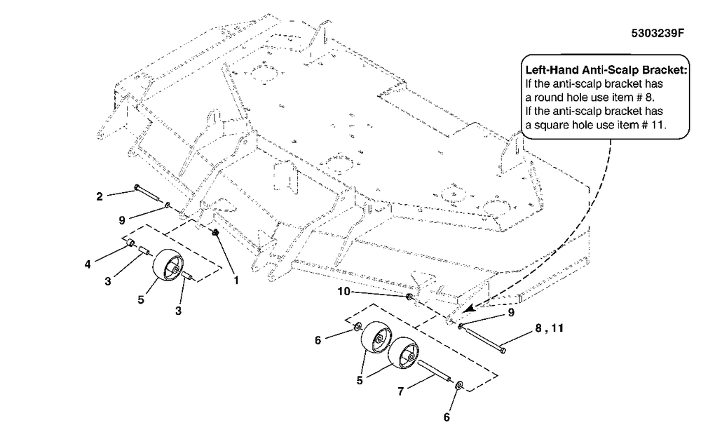 61-Inch Mower Deck - Front Rollers (5303239f) Diagram and Parts List for 5901744  Simplicity Lawn Tractor