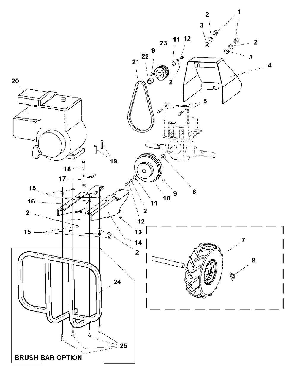 Engine Mount, Belts And Wheels Group Diagram and Parts List for 514RT 1693705 Simplicity Tiller