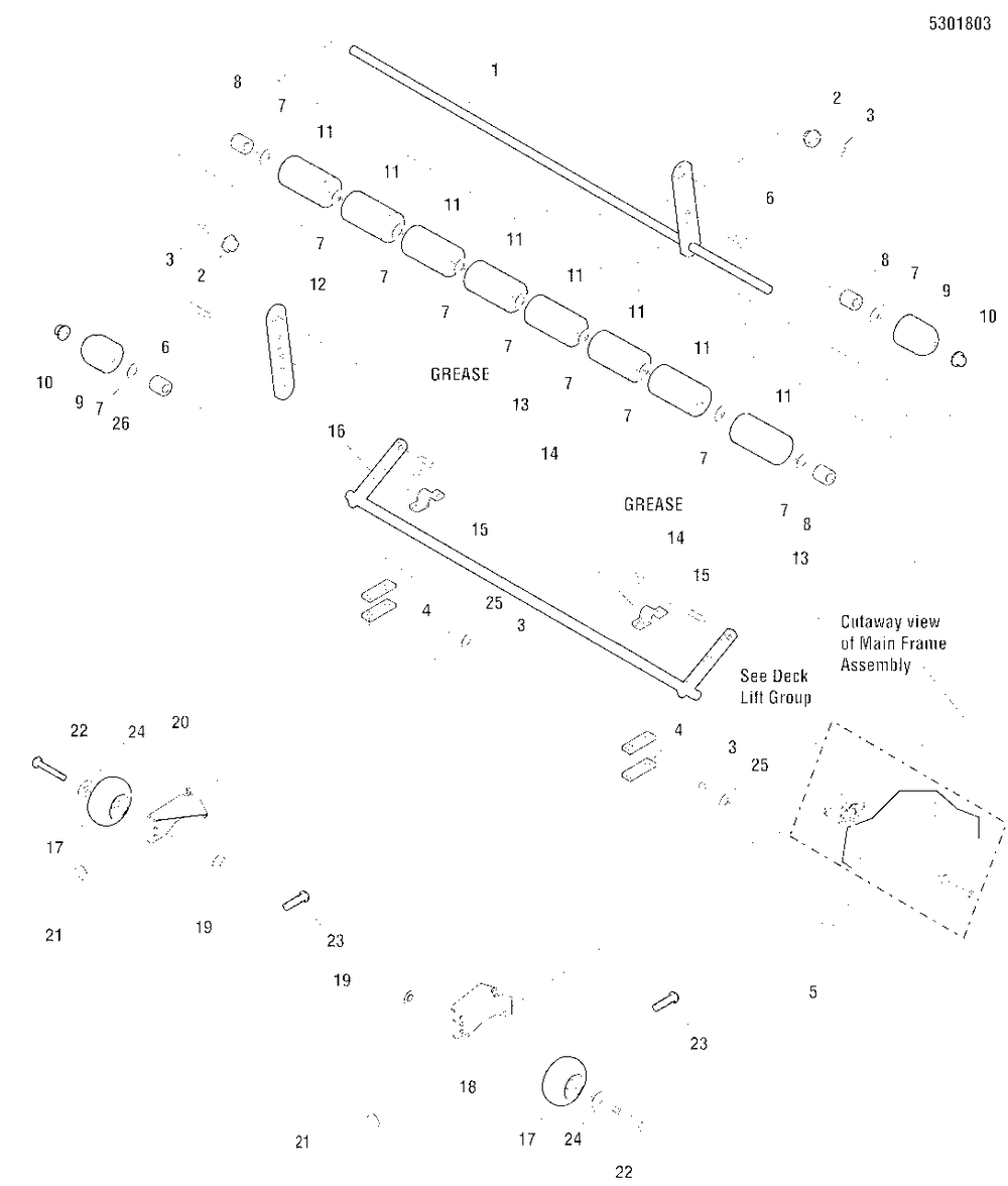52-Inch Mower Deck - Rollers Group Diagram and Parts List for 2752 5900947 Simplicity Lawn Tractor