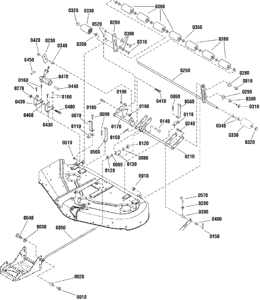 44-Inch Mower Deck - Electric Height Adjustment And Roller Bar Group Diagram and Parts List for 2690947-00  Simplicity Lawn Tractor