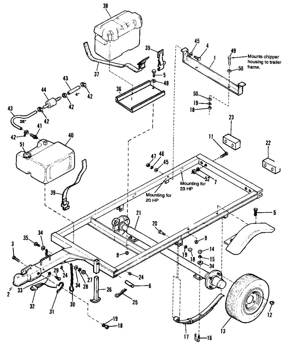 Trailer Group - Model 2020 Diagram and Parts List for 2020 1692343 Simplicity Chipper Shredder