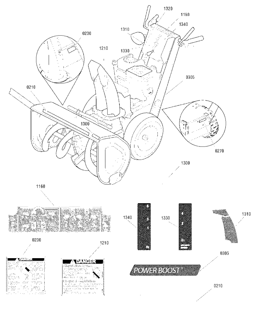 Decals Group Diagram and Parts List for P1738E 1695668 Simplicity Snow Blower