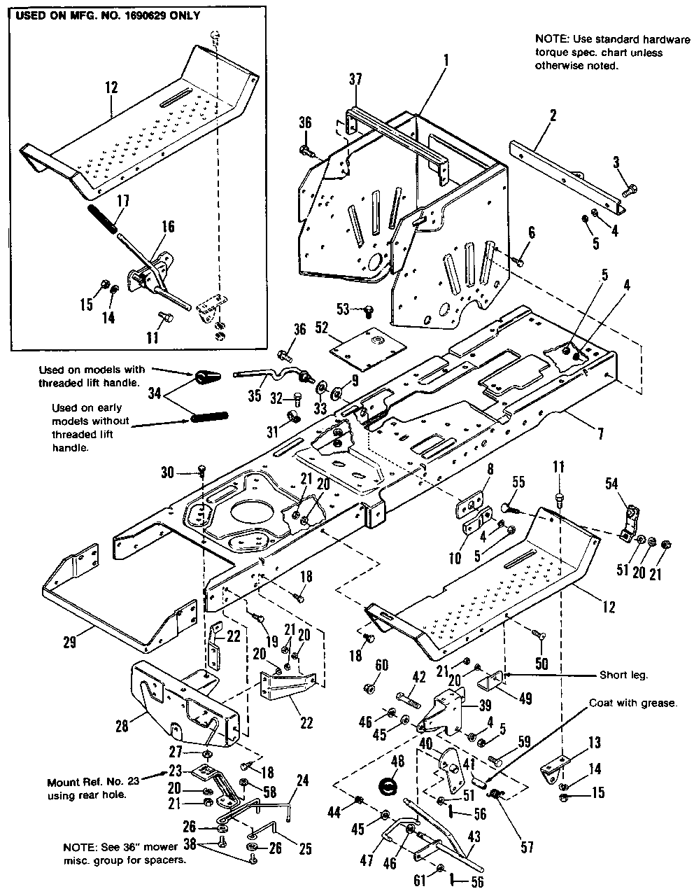 Frame Group Diagram and Parts List for 5116 1690684 Simplicity Lawn Tractor