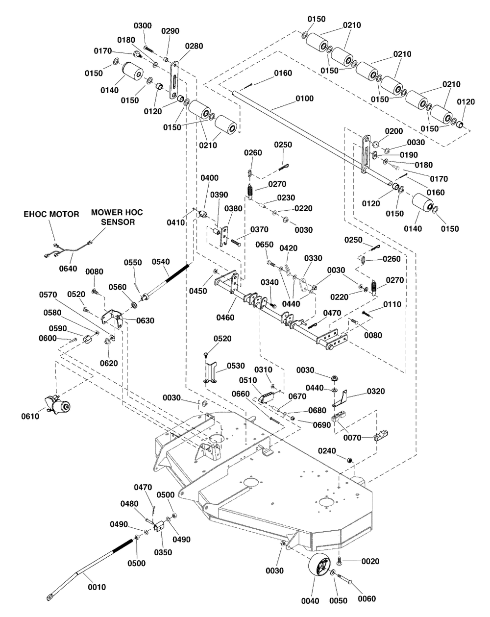 52-Inch (132cm) Mower Deck - Height Adjust And Roller Group Diagram and Parts List for 2691678-00  Simplicity Lawn Tractor