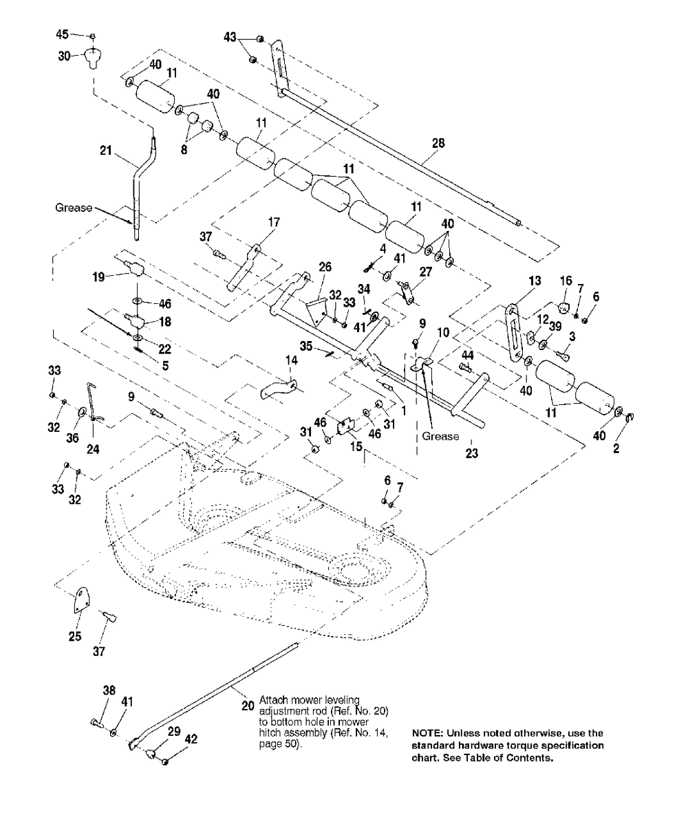 38-Inch Mower Deck - Height Adjustment And Rollers Diagram and Parts List for 1691704  Simplicity Lawn Tractor Accessories