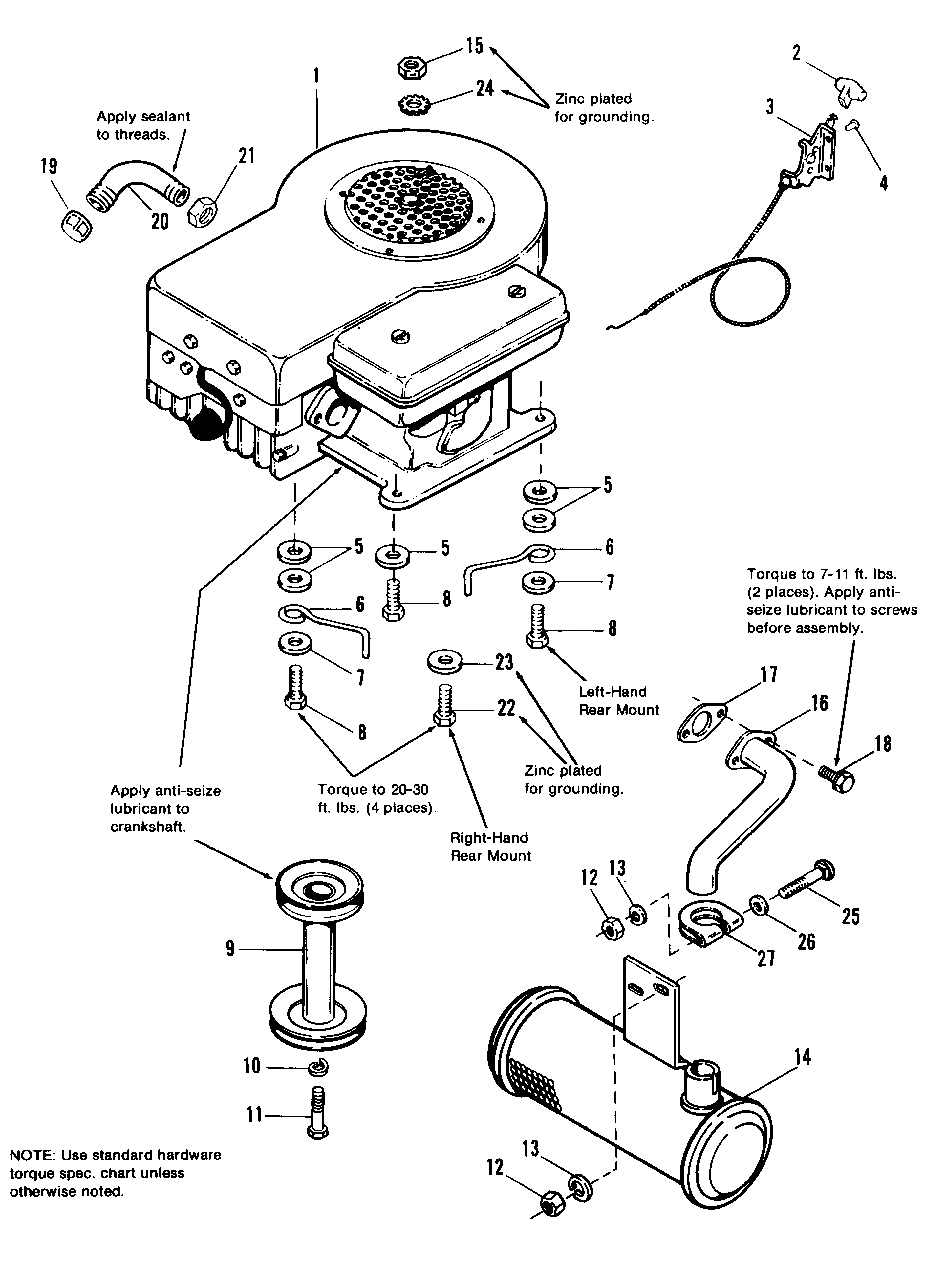 Engine Group Diagram and Parts List for 4212H 1691931 Simplicity Lawn Tractor