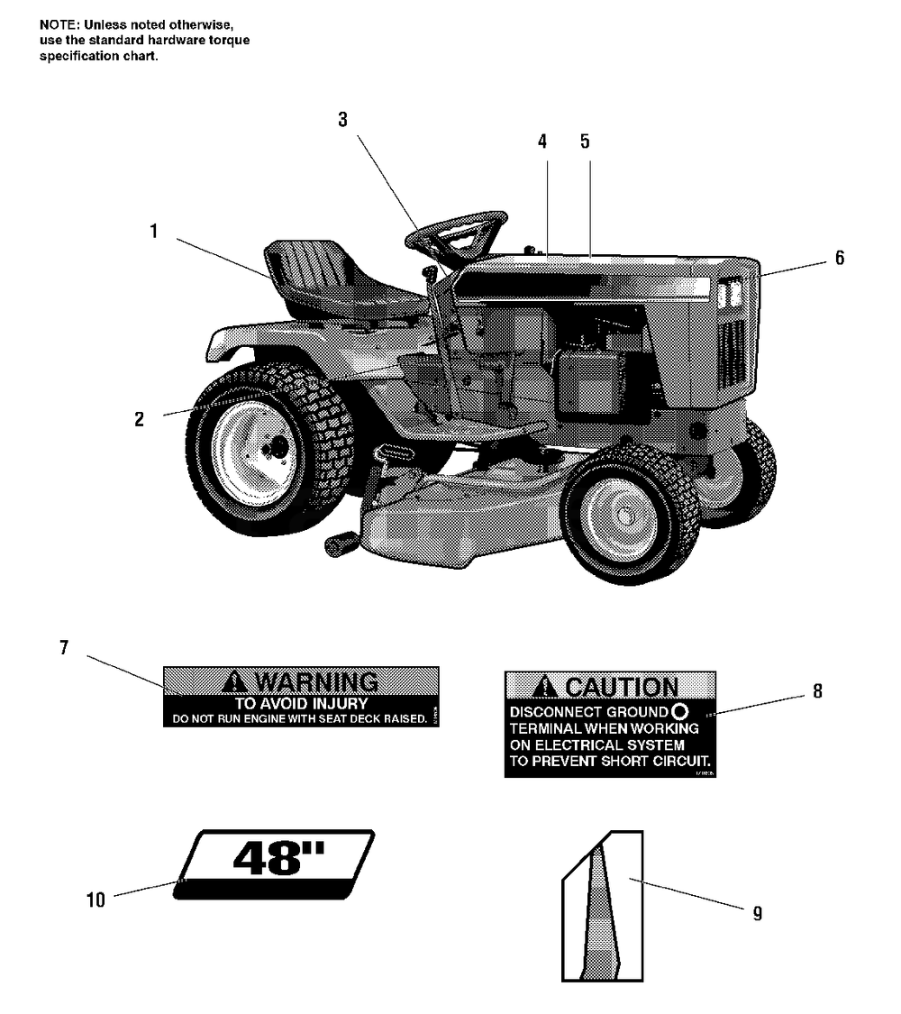 Decals - Safety And Common Diagram and Parts List for 918H 1693413 Simplicity Lawn Tractor