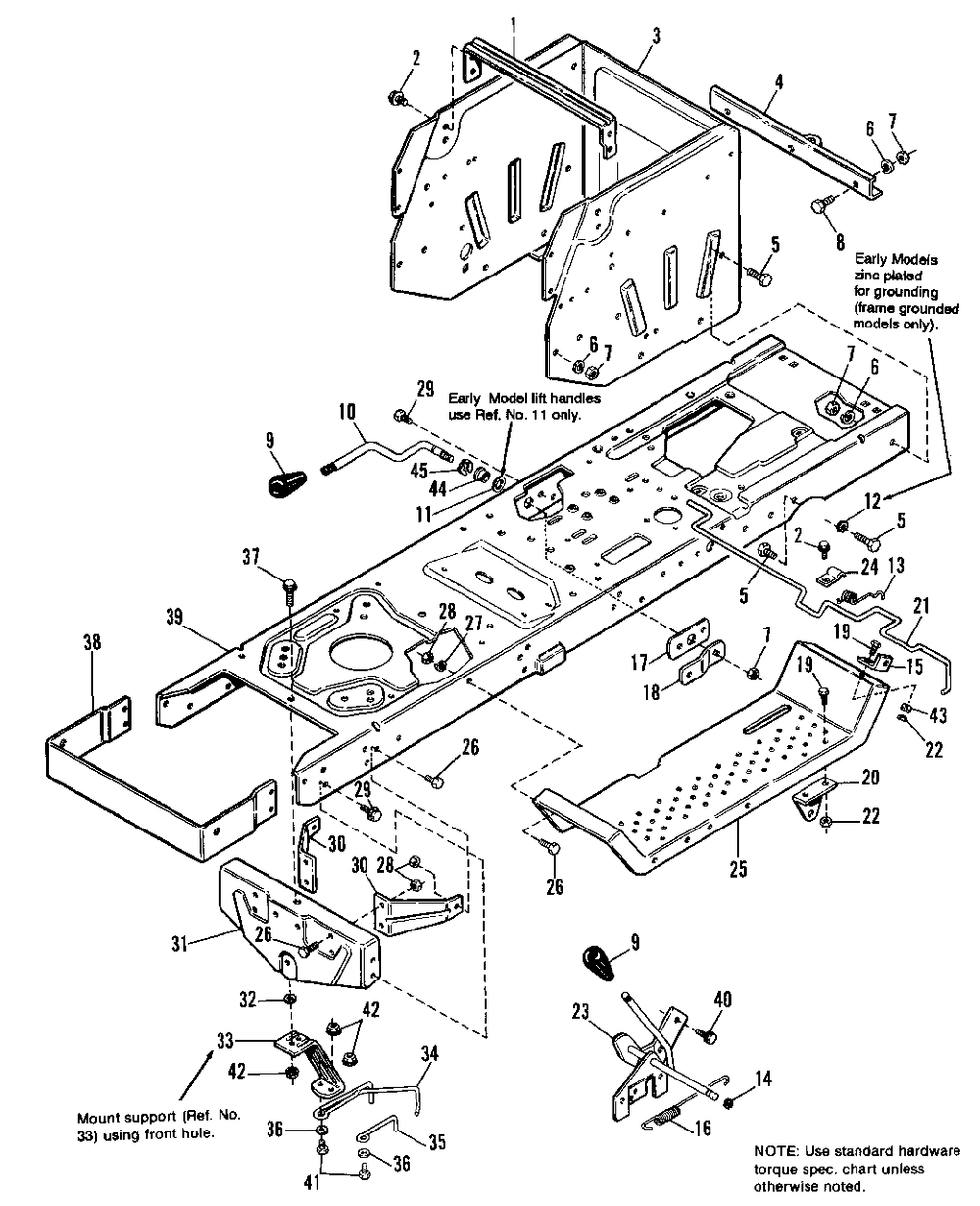 Frame Group - Later Models Diagram and Parts List for 4210G 1691541 Simplicity Lawn Tractor