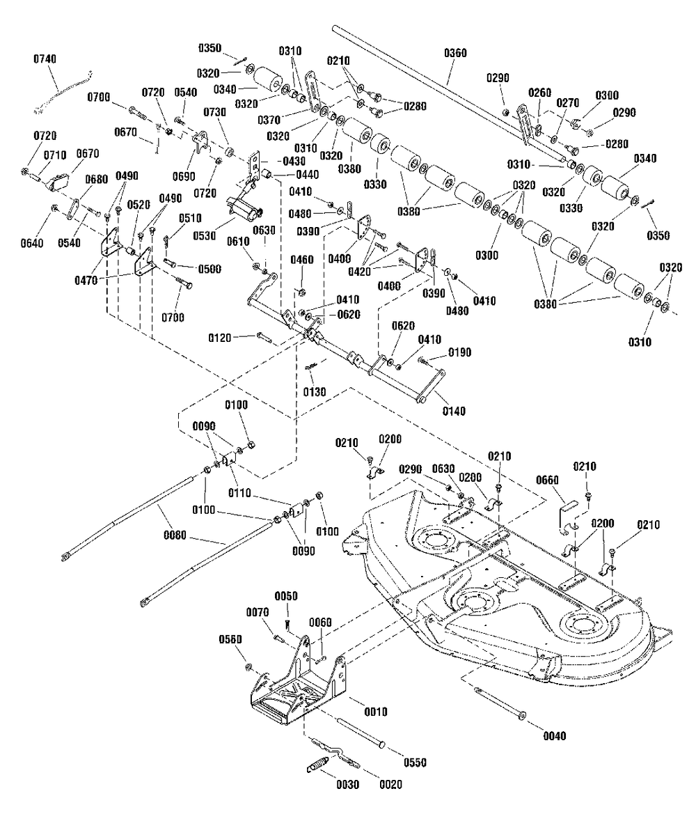 54-Inch (137cm) Mower Deck - Height Adjust And Roller Group Diagram and Parts List for 1696426-00  Simplicity Lawn Tractor Accessories
