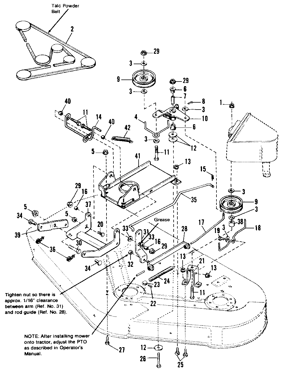 42-Inch And 48-Inch Clutch And Support Group Diagram and Parts List for 6517H 1691733 Simplicity Lawn Tractor