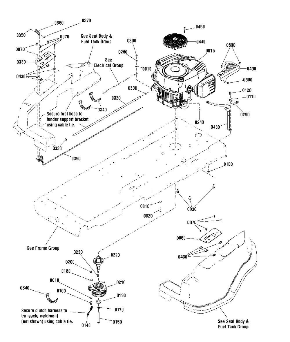 Engine Group - 21 Gross Hp B&s Single Diagram and Parts List for ZT2142 2691036-00 Simplicity Lawn Tractor