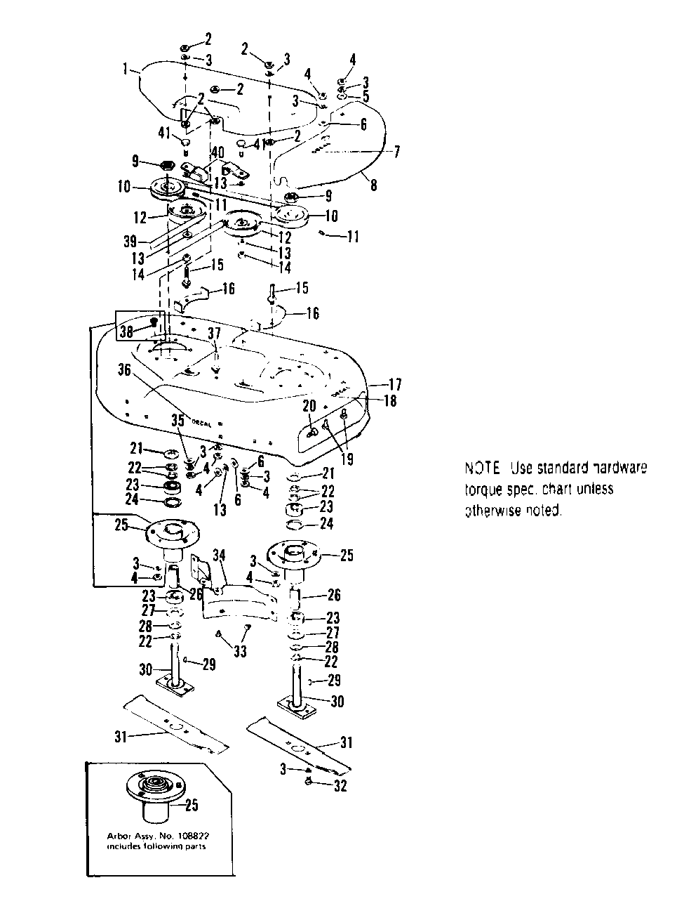 Housing, Drive And Blades Group Diagram and Parts List for 525 990485 Simplicity Lawn Tractor