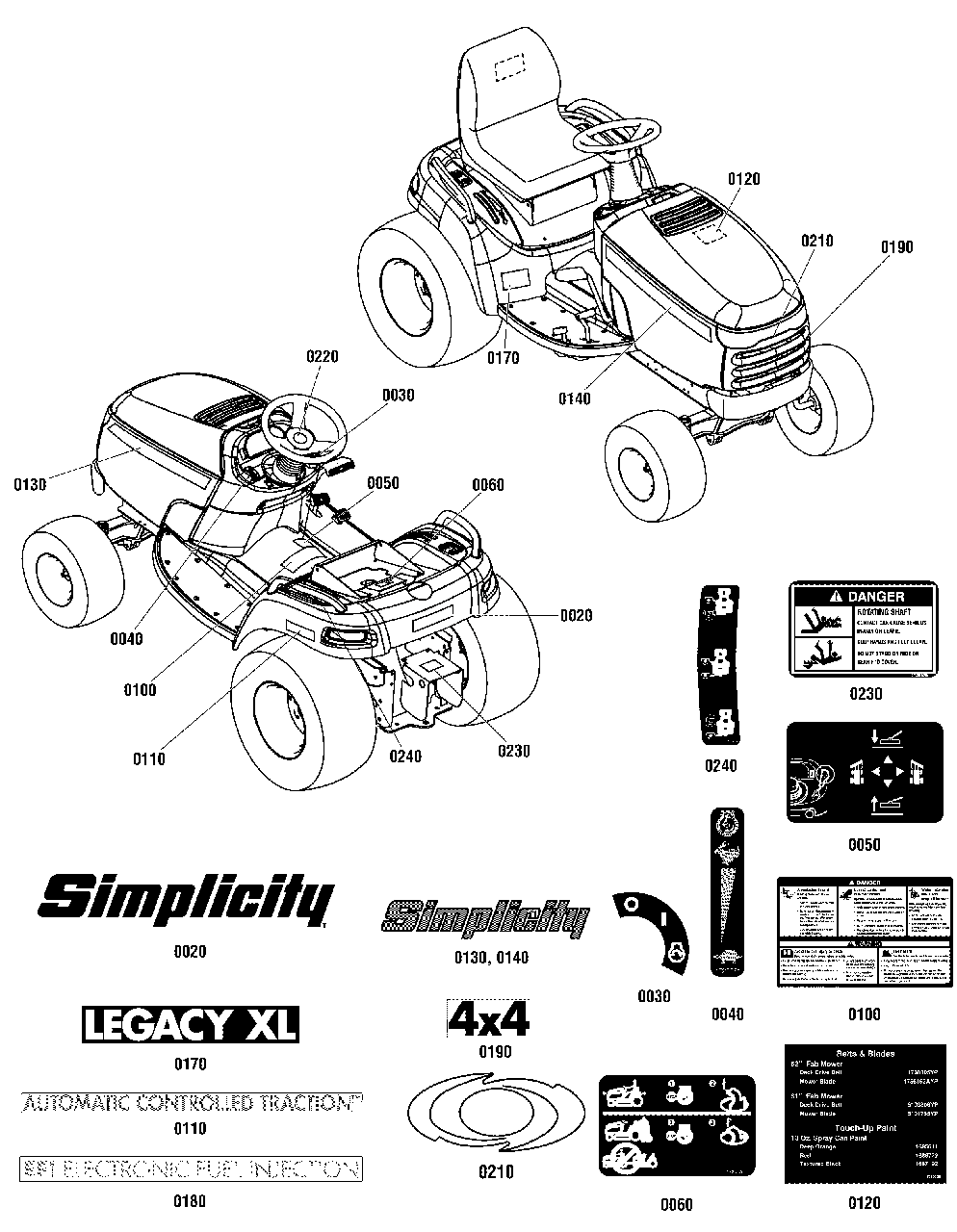 Decals Group Diagram and Parts List for 2691522-00  Simplicity Lawn Tractor