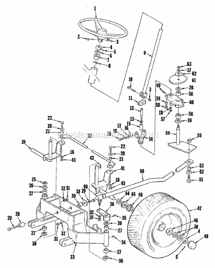 Steering  Front Axle Group (3858I09) Diagram and Parts List for 1600112  Simplicity Lawn Tractor