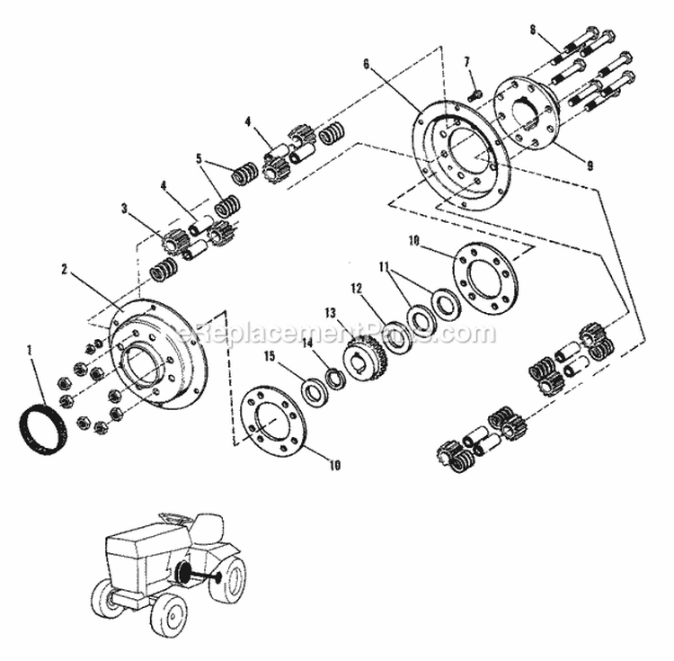 Differential Group (1505I10) Diagram and Parts List for 1600046  Simplicity Lawn Tractor