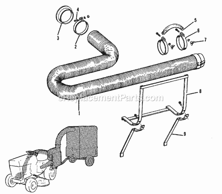 Vacuum Collector Roving Nozzle Group (1505I54) Diagram and Parts List for 1600046  Simplicity Lawn Tractor