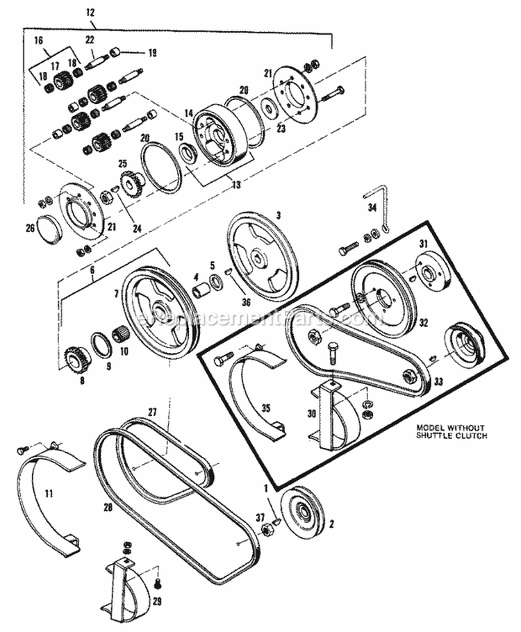 Drive Group - Shuttle Clutch Drive (1506I08) Diagram and Parts List for 1600258  Simplicity Lawn Tractor