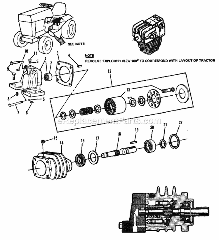 Hydrostatic Group - Motor (1506I14) Diagram and Parts List for 1600258  Simplicity Lawn Tractor