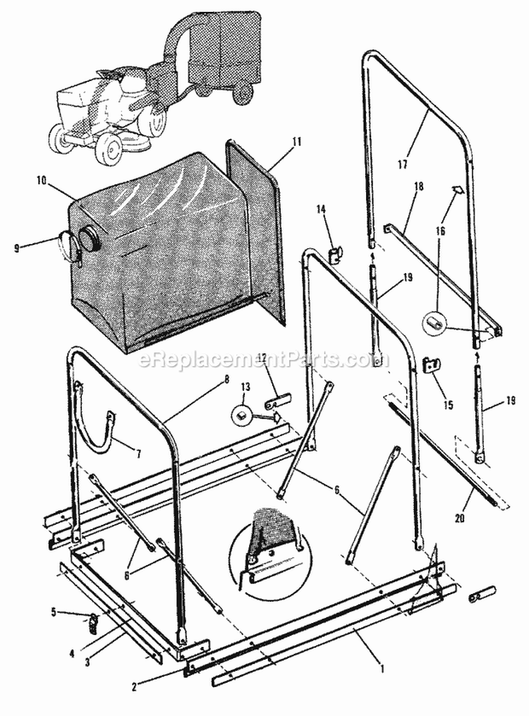 Vacuum Collector Group - Cart Cover (1506I49) Diagram and Parts List for 1600258  Simplicity Lawn Tractor