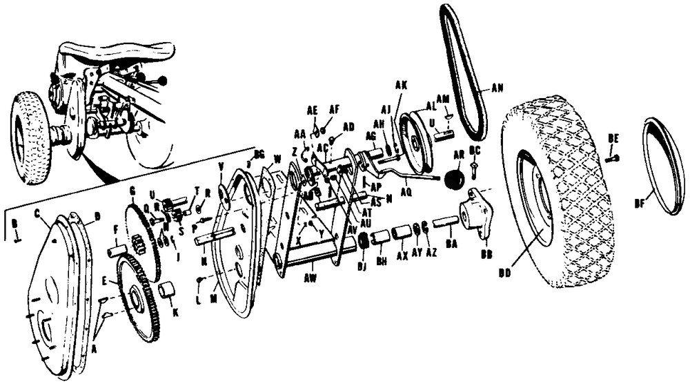 Transmission Assembly-Model 600 Diagram and Parts List for 600 990230 Simplicity Lawn Tractor