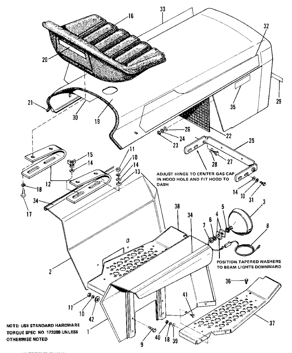 Hood, Wheel Guard And Seat Group Diagram and Parts List for 9020 1690283 Simplicity Lawn Tractor