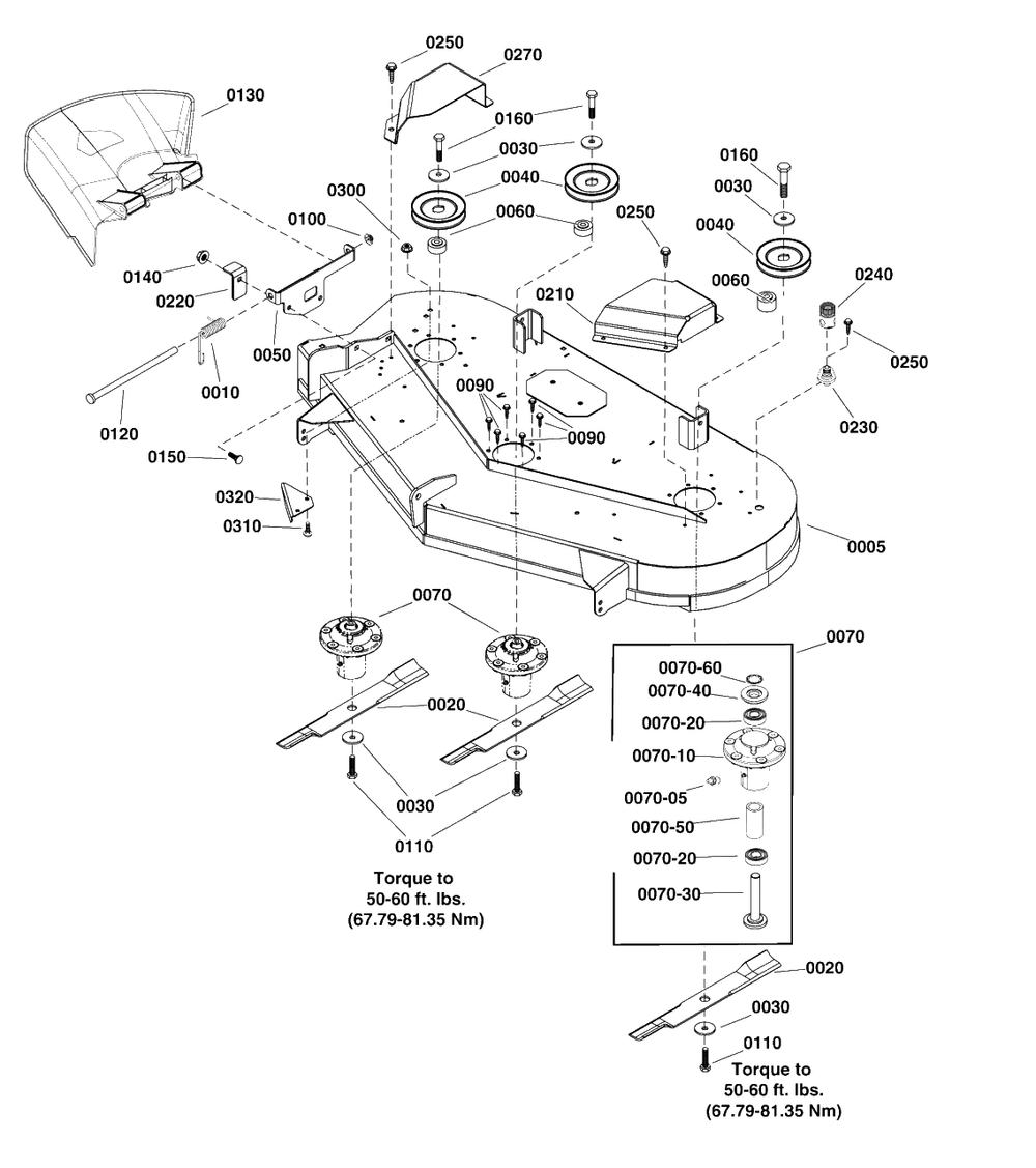 48-Inch Mower Deck - Housing, Arbors And Blades Group Diagram and Parts List for 2691659-00  Simplicity Lawn Tractor