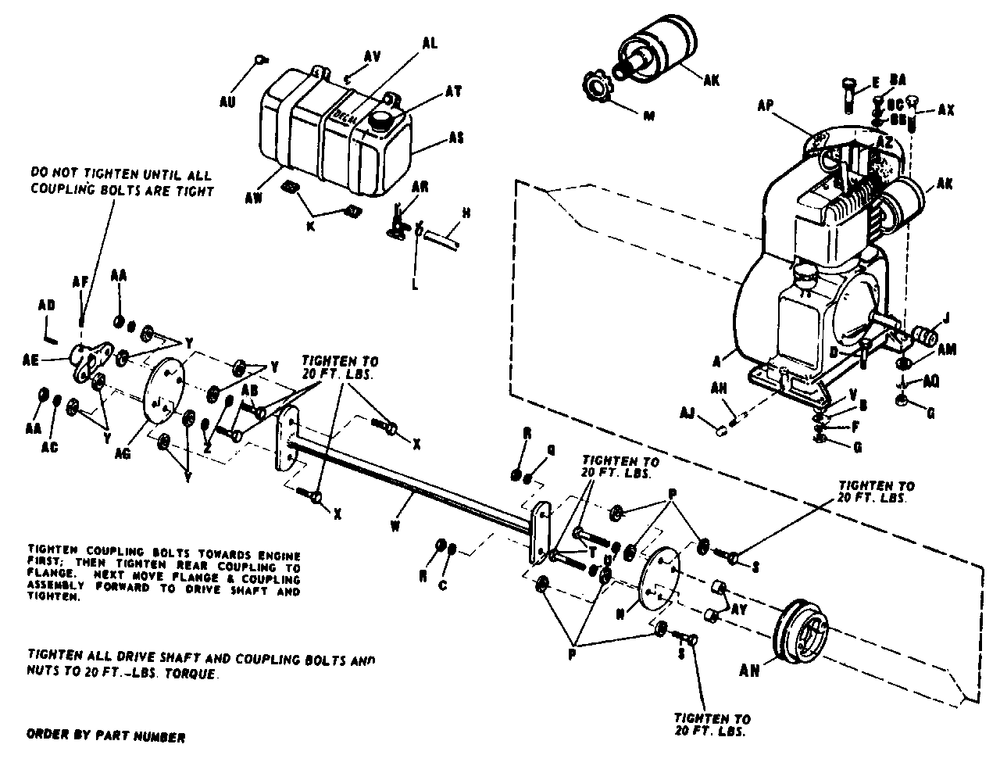 Engine And Drive Shaft Diagram and Parts List for 3212V 990571 Simplicity Lawn Tractor