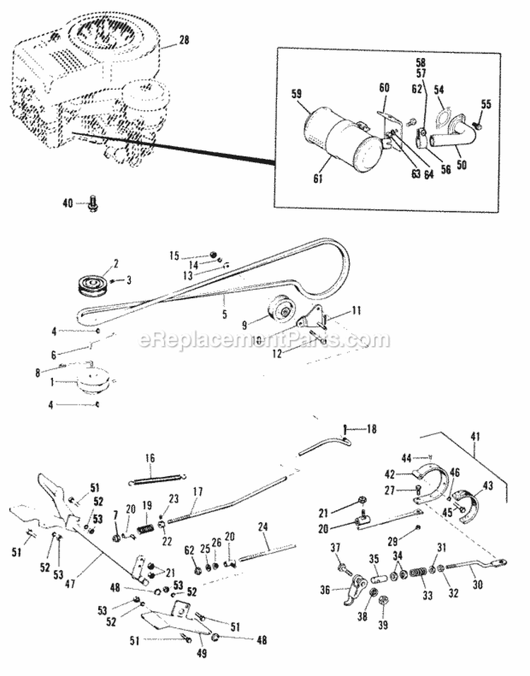 Engine Pulley Brake And Clutch Diagram and Parts List for 1690118  Simplicity Lawn Tractor