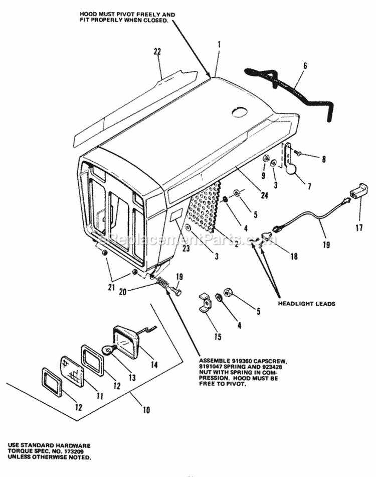 Hood  Light Group Diagram and Parts List for 1690213  Simplicity Lawn Tractor