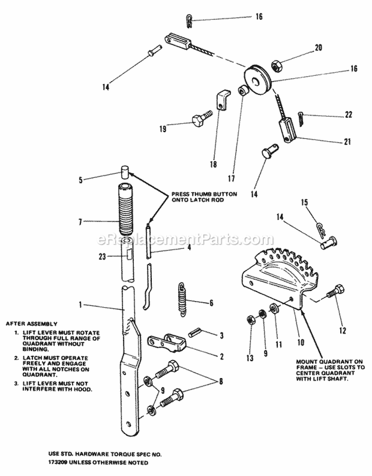 Lift Lever  Cable Group Diagram and Parts List for 1690077  Simplicity Lawn Tractor